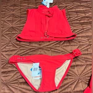 Karla Colletto  Vibrant Red Bikini Bottom with Belt 3 piece set